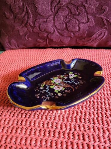 Antikviteti: Pepeljara nova porcelan,kobalt,pozlata 70te. Pepeljara je bez — 5