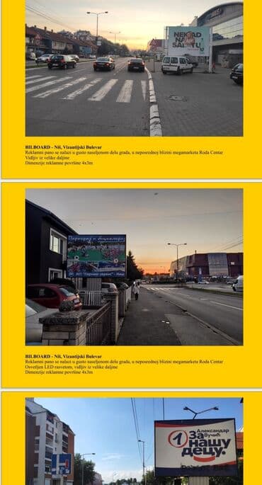 Reklamiranje, štampanje: Reklamni pano se nalazi u gusto naseljenom delu grada, u neposrednoj
