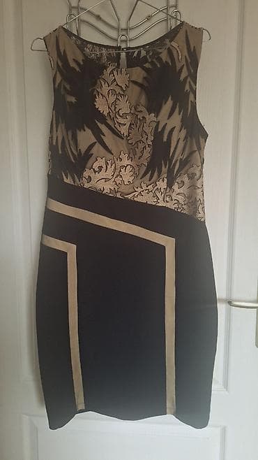 Haljina crna NOVA iz Italije sa zlatno krem crnom cipkom, na grudima