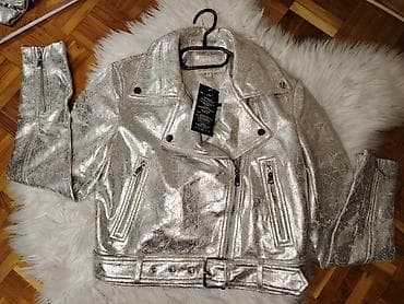 zen obuća vranje: Srebrna ženska biker jakna sa metalik efektom - Krojen model u stilu — 5