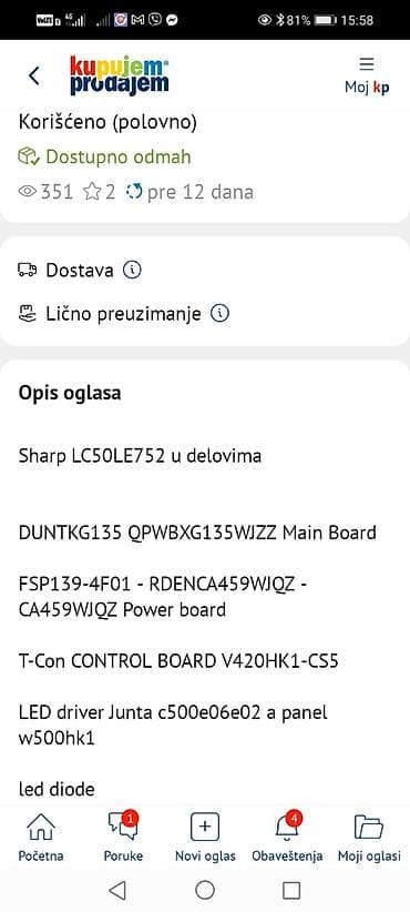 fen za kosu 5 u 1: Sharp LC50LE752 – delovi Dostupni originalni delovi sa modela: - Main — 1