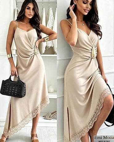 Elegantna midi haljina na tanke bretele – Emi Moda, Made in Italy. -