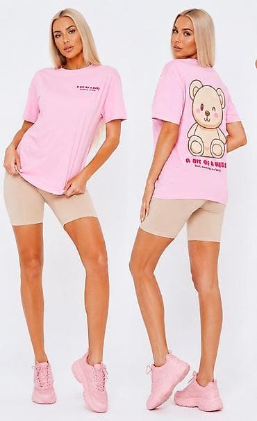 majica messi: Roze oversize majica sa printom medvedića - Boja: svetlo roze - Kroj — 6