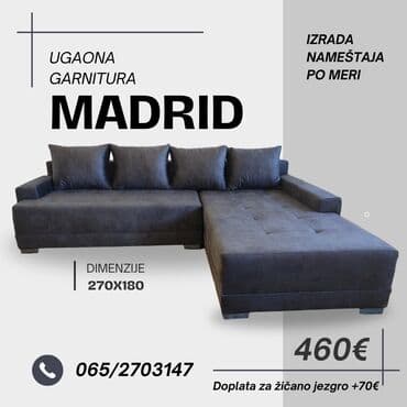 Ugaone garniture: Ugaona garnitura "Madrid" Krajnjih dimenzija 270x180 Dvosed se izvlaci