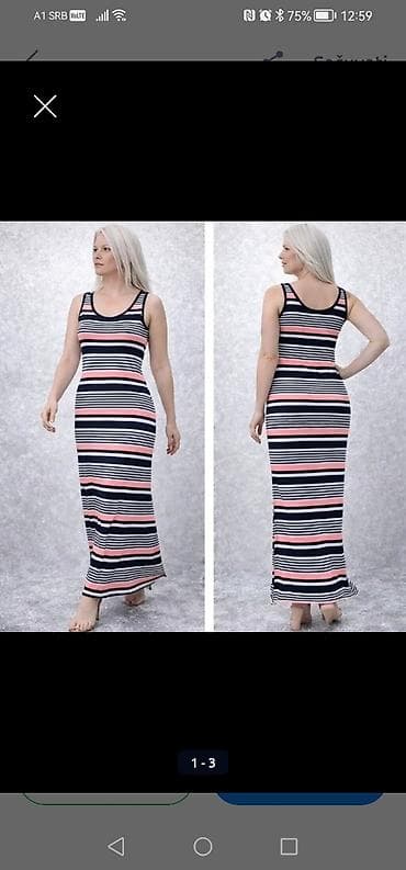 hm obuca: Duga haljina na bretele sa prugastim dezenom u crnoj, beloj i roze — 5