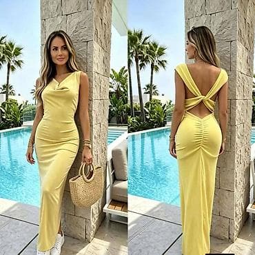 Elegantna maxi haljina bez rukava sa efektom drapiranja i otvorenim