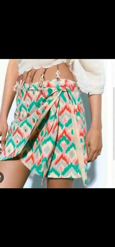 Mini suknja ZARA na preklop sa šarenim ikat printom - Kroj