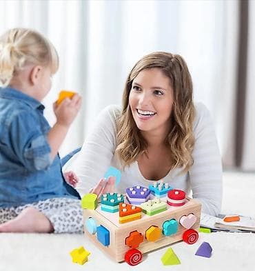 skafander za bebe c: Drvena Montessori edukativna kocka na točkićima – sorter oblika i — 5