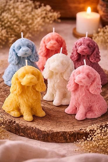 mere za posteljinu: Mirisne sveće u obliku psa (koker španijel) - Ručno livena — 1