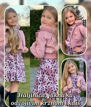 Haljinica, jakna sa odvojivim krznom i kais, komplet za male princeze