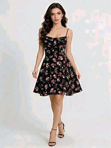 korset top: Ženske letnje haljine – cvetni dezen - Model: kratka haljina A-kroja — 5