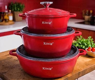 König set posuđa od GRANITA– 3 dela - Boja: intenzivno crvena, visokog