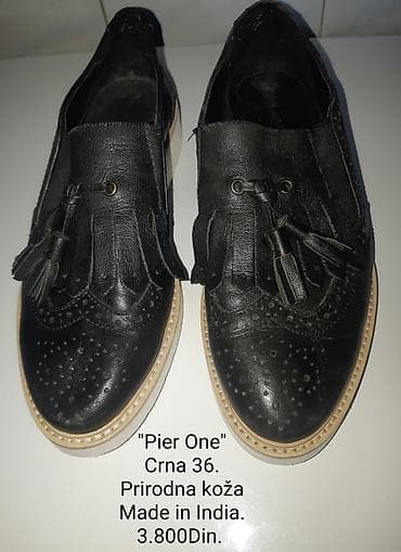 patike na platformu 36: PIER ONE ženske mokasine - Materijal: prirodna koža (crna) - — 3