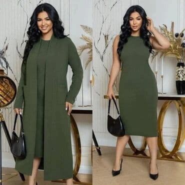 KOMPLETI ZA PUNIJE🔥 Haljina + kardigan od taslamskog pamuka Velicine — 3