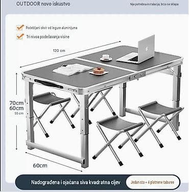 lesnina deciji ormari: Sklopivi aluminijumski kamp sto sa 4 platnene taburee - Dimenzije — 1