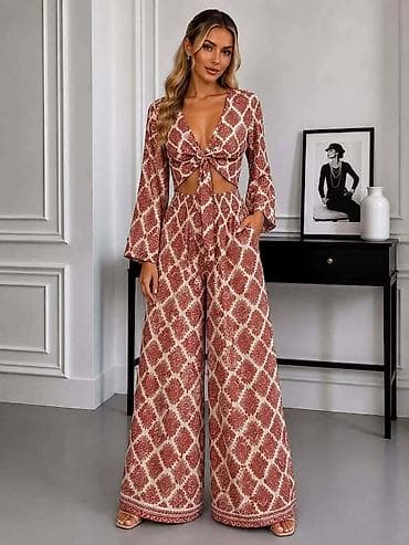 svecani sako: Dvodijelni ženski set – boho print - Model: crop top na vezivanje + — 2