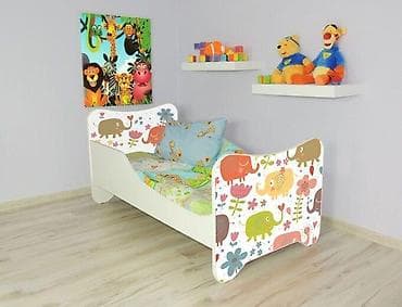 stalaže za knjige: Dečiji krevet sa dušekom 140×70 cm – Happy Kitty Small Elephant (šifra — 1