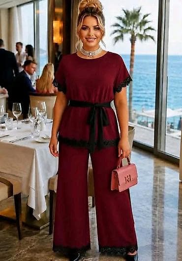 patike s: Ženski komplet – bluza i pantalone sa čipkom ✨ Komplet za punije ✨ — 1