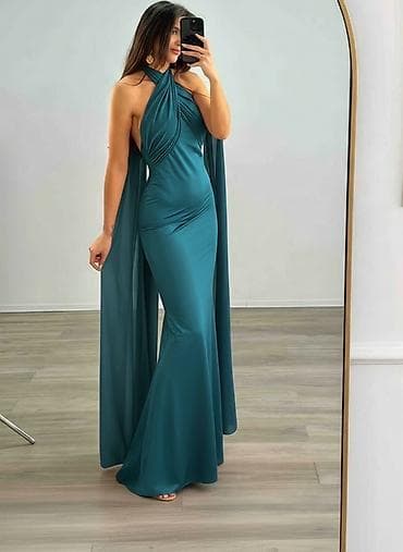 boho haljine prodaja: Elegantna duga haljina sa preklopljenim drapiranim gornjim delom i — 2