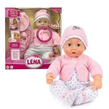 Interaktivna lutka LENA izgovara 50 reči Sadrži set za hranjenje