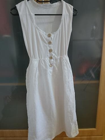 office sandale: Bela letnja haljina na tregere bez rukava, midi dužine. Napred se — 3
