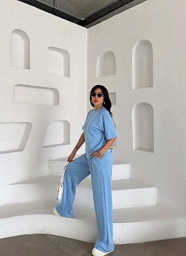majci: Dvoslojni ženski komplet – široke pantalone i oversized majica kratkih — 8