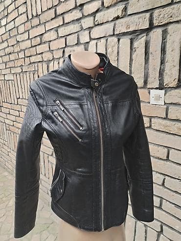 helanke sa petom: Ženska kožna jakna – model sa visokim okovratnikom i asimetričnim — 5