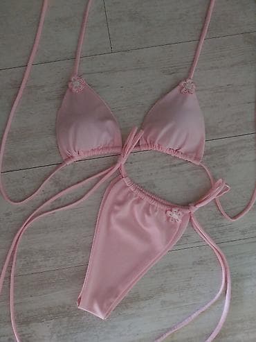 kupaći kostim: Ženski bikini komplet – svetloružičasti - Model: trouglasti grudnjak — 4