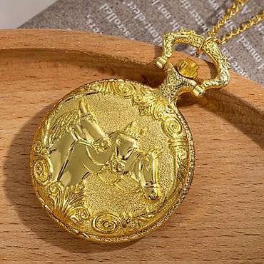 Džepni sat sa poklopcem – zlatna boja, kvarcni mehanizam - Klasičan