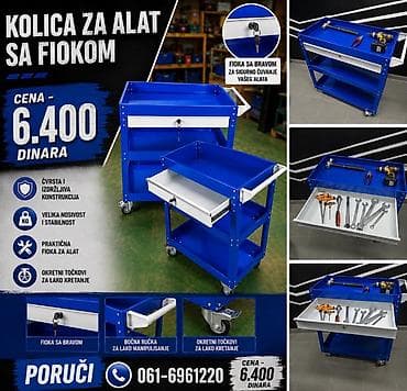 polovni namestaj azanja: Kolica za alat sa fiokom - Čvrsta i izdržljiva metalna konstrukcija - — 1