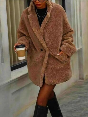 kaputi sa prirodnim krznom: Ženska teddy kaput/jakna sa krupnim plišanim flisom. Model do sredine — 3