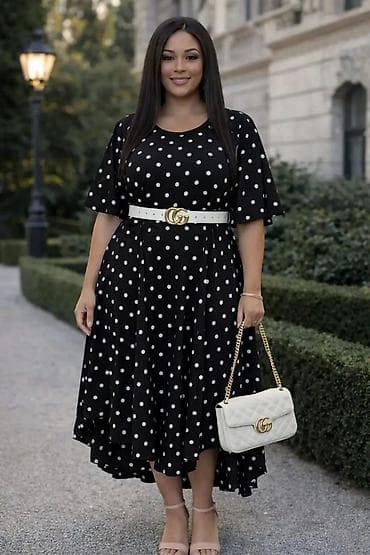 elegantni bodi: Haljina sa tufnama – midi, A-kroja - Model: lepršava midi haljina sa — 1