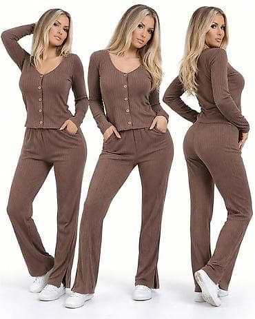 Kompleti: Ženski rebrasti komplet – kardigan i pantalone - Dvodijelni set u — 4