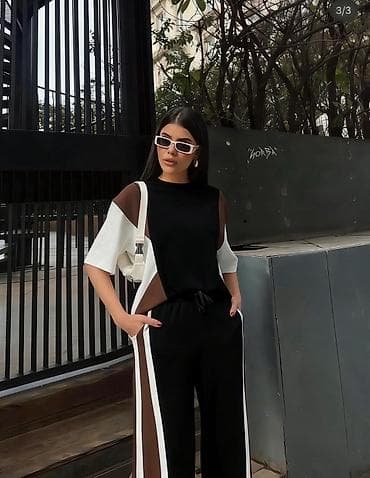 svecane pantalone zenske: 💫Zenski dvodelni komplet – majica i pantalone sa sportskim detaljima — 9