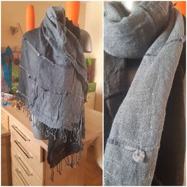 Skafanderi: Sivi šal/ešarpa sa resama - Dimenzije: 160 x 60 cm (naznačeno na — 2