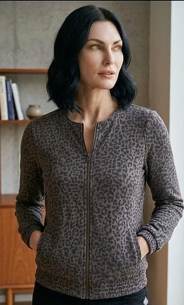 pamucni kardigani: Ženska jakna/džemper na rajsferšlus sa leopard printom. - Uzorak — 1