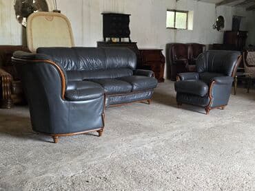 Furniture: Kožna garnitura tamno sive boje, idealna za dnevni boravak ili — 5
