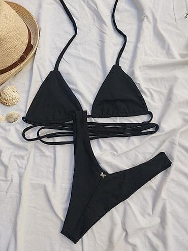 set prstenja: Ženski bikini set – trougao top + V-cut gaćice s ukrasnim leptirićem — 6