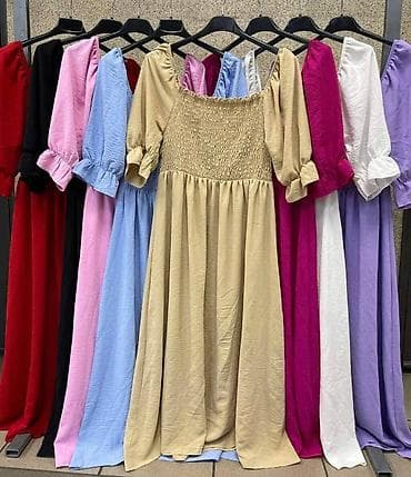 Dresses: Ženska midi haljina sa kvadratnim izrezom i puf rukavima - Kroj — 3