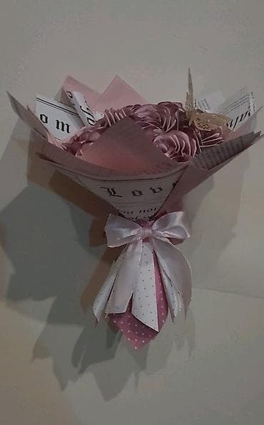 Dekorativni buket od satenskih ruža - Ručno izrađen aranžman od — 1