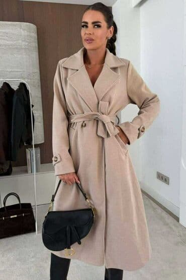 prsluk za kosulju: Ženski kaput – elegantan trench kroj sa pojasom - Model: duži kaput — 1
