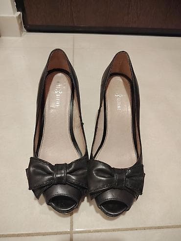 zute starke zenske: Crne ženske salonke s otvorenim prstima i mašnom - Klasičan model sa — 6