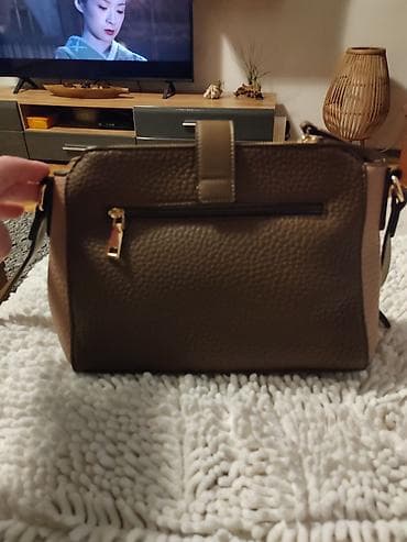 hermes torba cena: Ženska torba preko ramena – dvodelna, kožna tekstura, braon i bež — 2