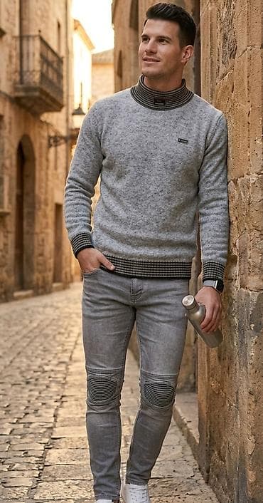 pierre cardin dzemperi: Komplet: Farmerice i Dzemper. Muški džemper sa rol kragnom – sivi — 1