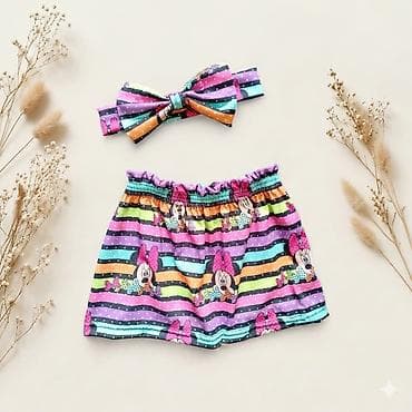 Dvodelni set za devojcice:suknjica i traka za kosu sa mašnom. Šarena