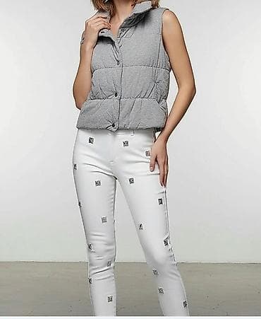 fen za bebe: Ženska prošivena prsluk-jakna bez rukava - Boja: siva, melanž - Kroj — 2