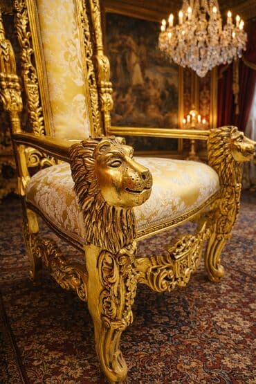 ormaric za kupatilo forma ideale: Barokni tron u pozlati 👑 Impozantan, ručno rezbaren tron sa luksuznim — 2