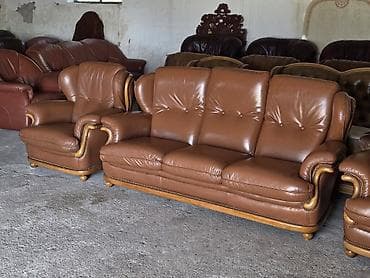 dvosed i dve fotelje: Kožna garnitura za dnevni boravak – set 1 - Sastav: trosed sa tri — 3