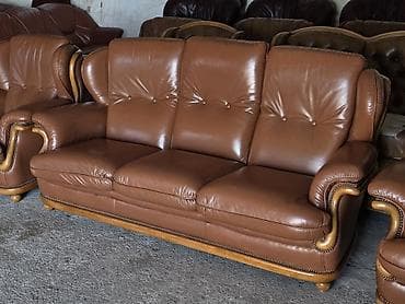 dvosed i dve fotelje: Kožna garnitura za dnevni boravak – set 1 - Sastav: trosed sa tri — 2