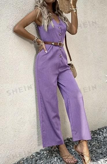 Overalls: Ženski letnji kombinezon bez rukava u lila/lavanda boji. - Kroj — 1